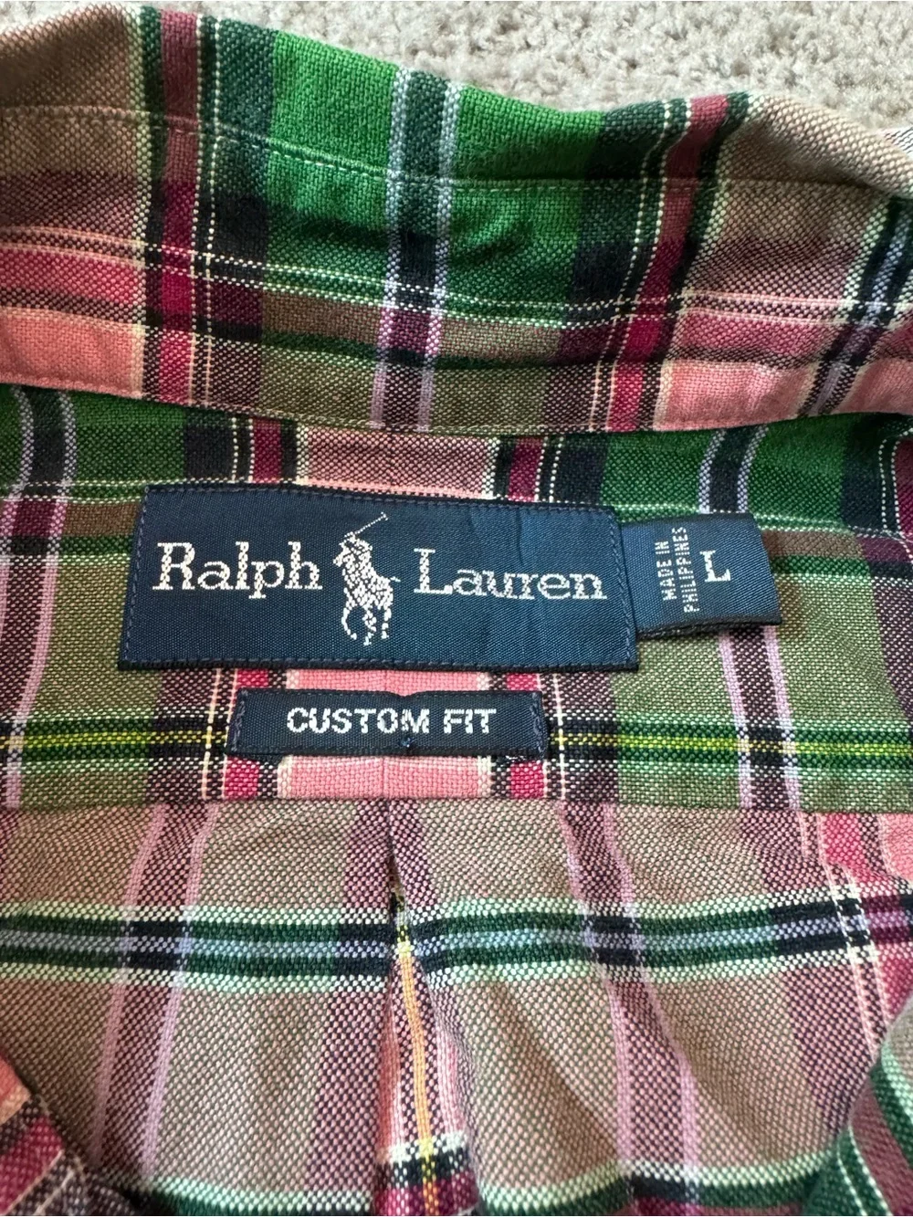 Vintage Polo by Ralph Lauren Pink & Green Plaid Button-Down Shirt - Size L